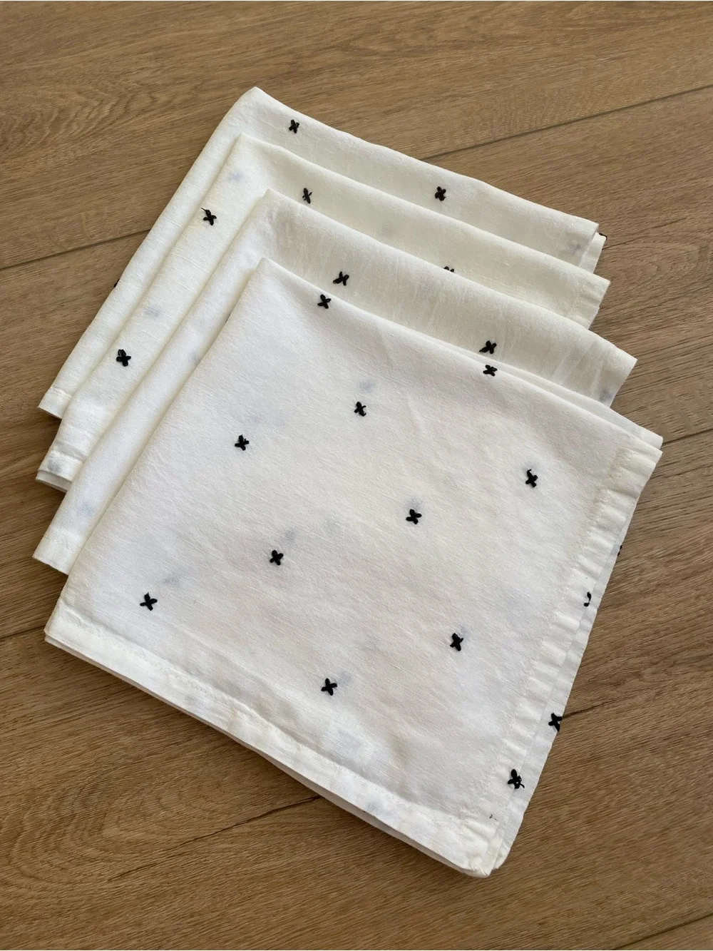 Magnolia Hearth & Hand White Linen/Cotton Napkins with Black Cross - Set of 4